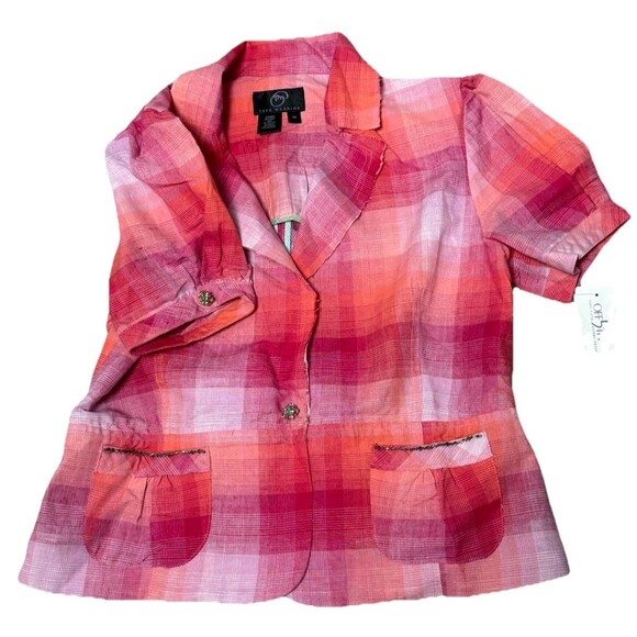 True Meaning Y2K Cropped Blazer Pink Plaid Rhinestone Button Top NWT M 10 Retro - Picture 9 of 10